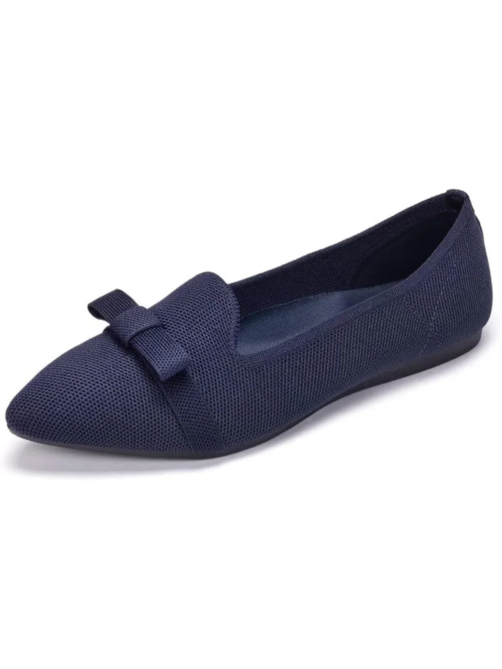 Women's Navy Comfortable Knit Casual Pointed Toe Ballet Flats with Bow Shoes